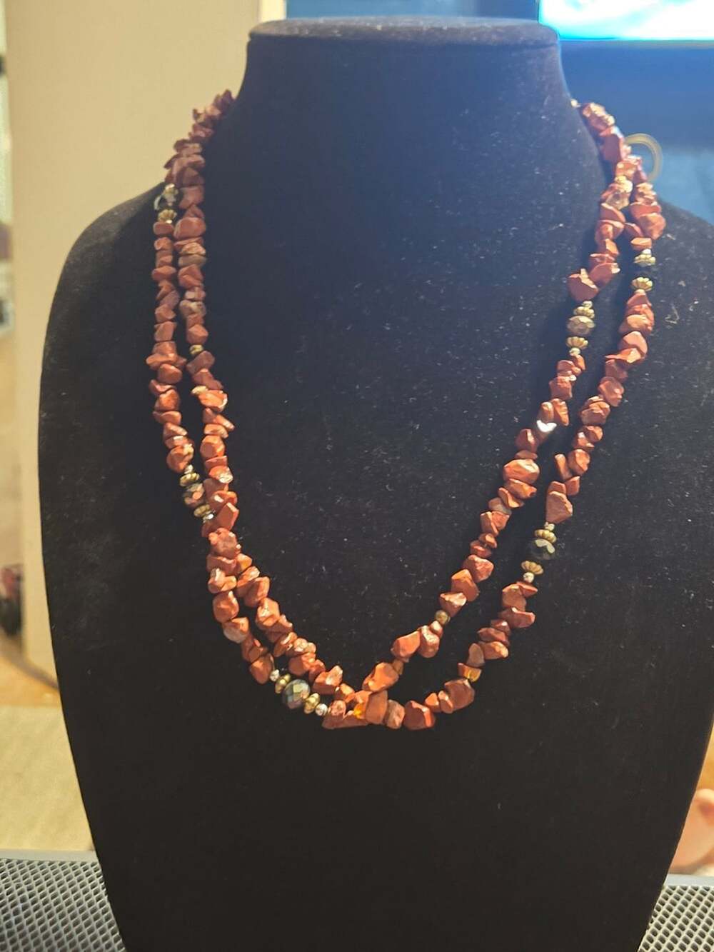Unbranded Red Jasper Chip Multi Strand Necklace 23 Inch Brown